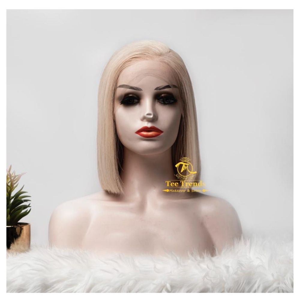 12 Inch Blonde Bone Straight with 7×7 Closure Blunt Cut