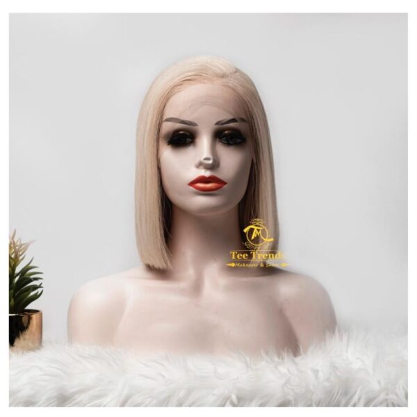 SDD 12ich Blonde bone straight with 77 closure blunt cut